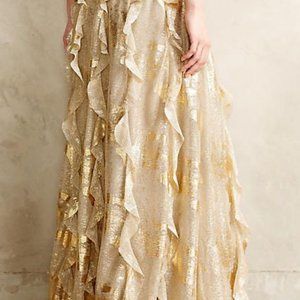 Anthropologie Moulinette Soeurs Gold Maxi Skirt